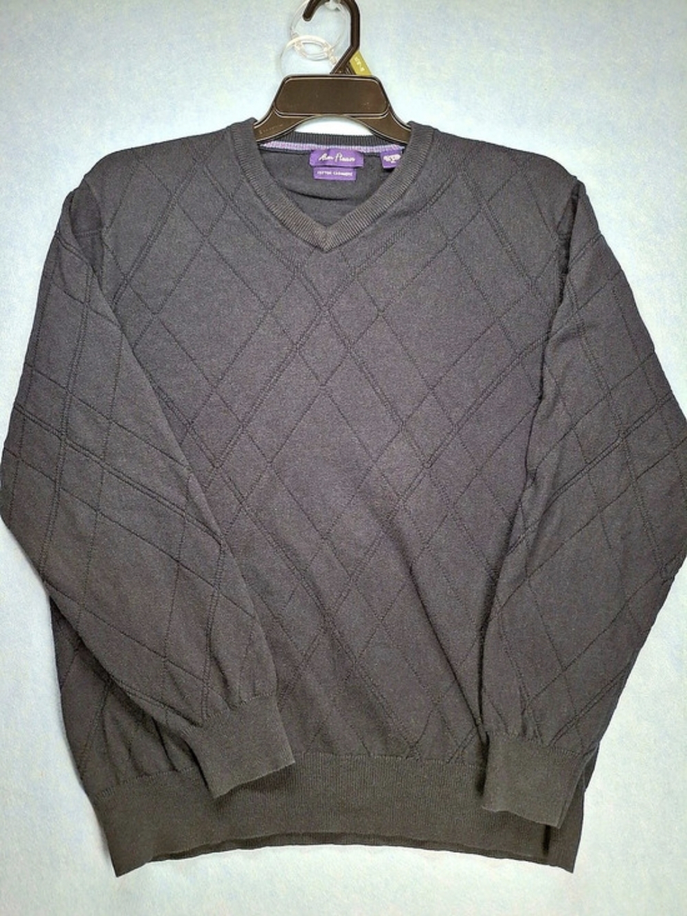 Alan Flusser Men's Cotton Cashmere Navy V-Neck Sweater XL, Great Used Condition